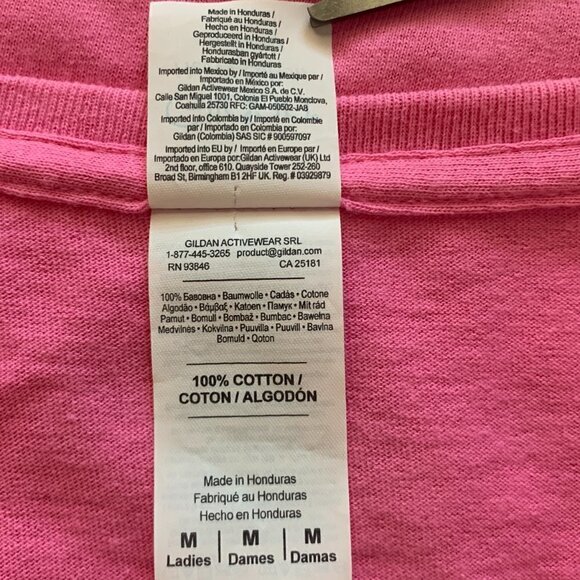 Gildan Cotton Pink V-Neck Short Sleeve Novelty T-shirt "cat-holic" S M #77A - Picture 8 of 9